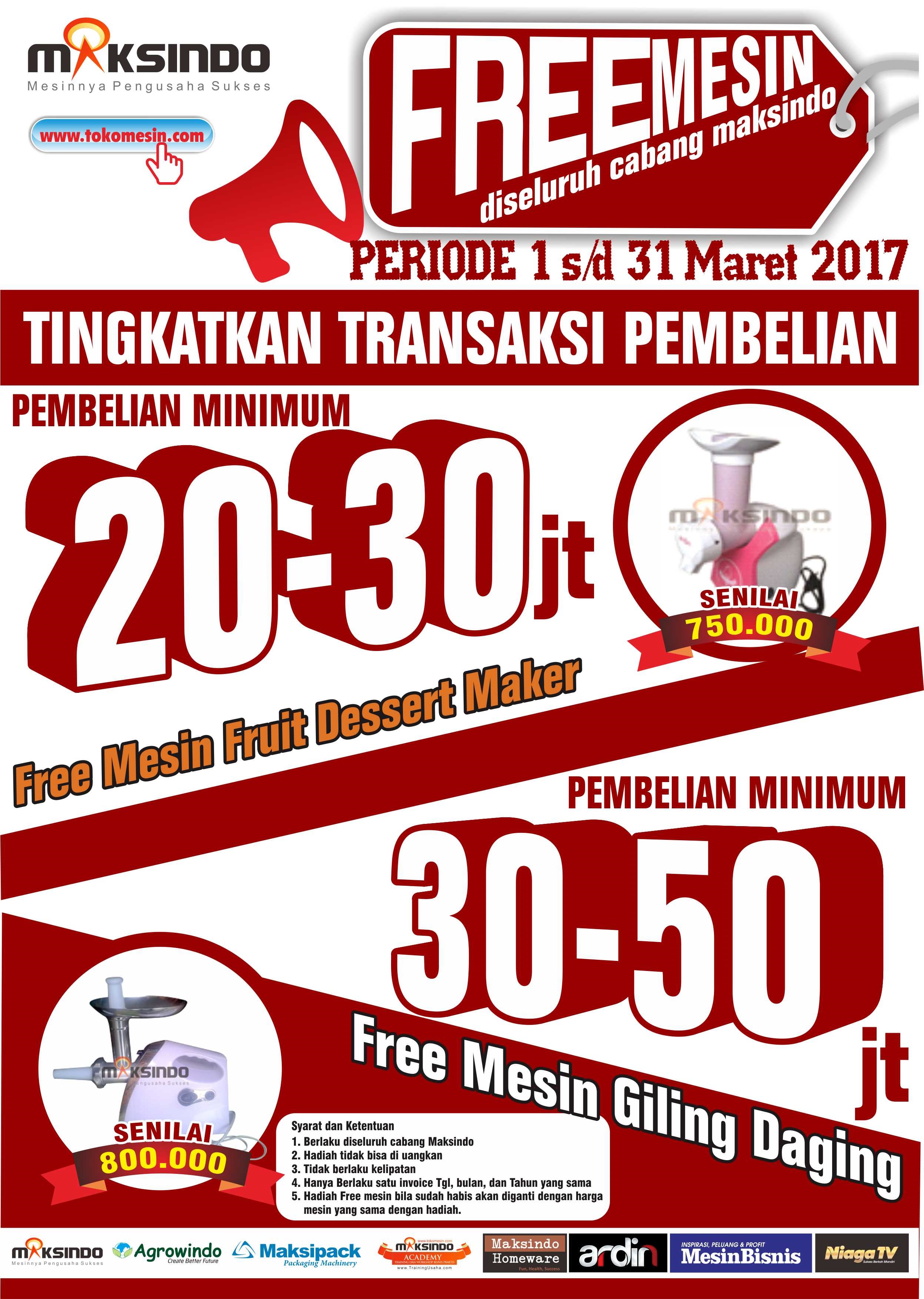 Promo FREE MESIN Bulan Maret 2017