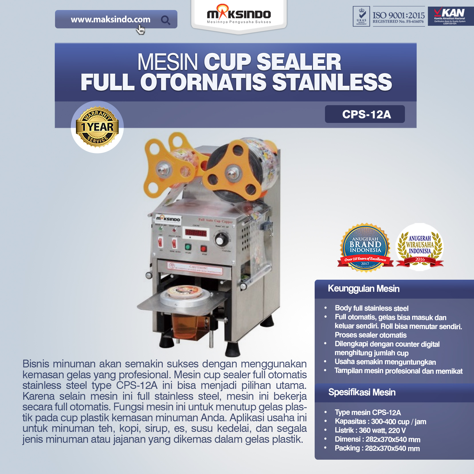 Jual Mesin Cup Sealer Full Otomatis Stainless (CPS-12A) di Solo