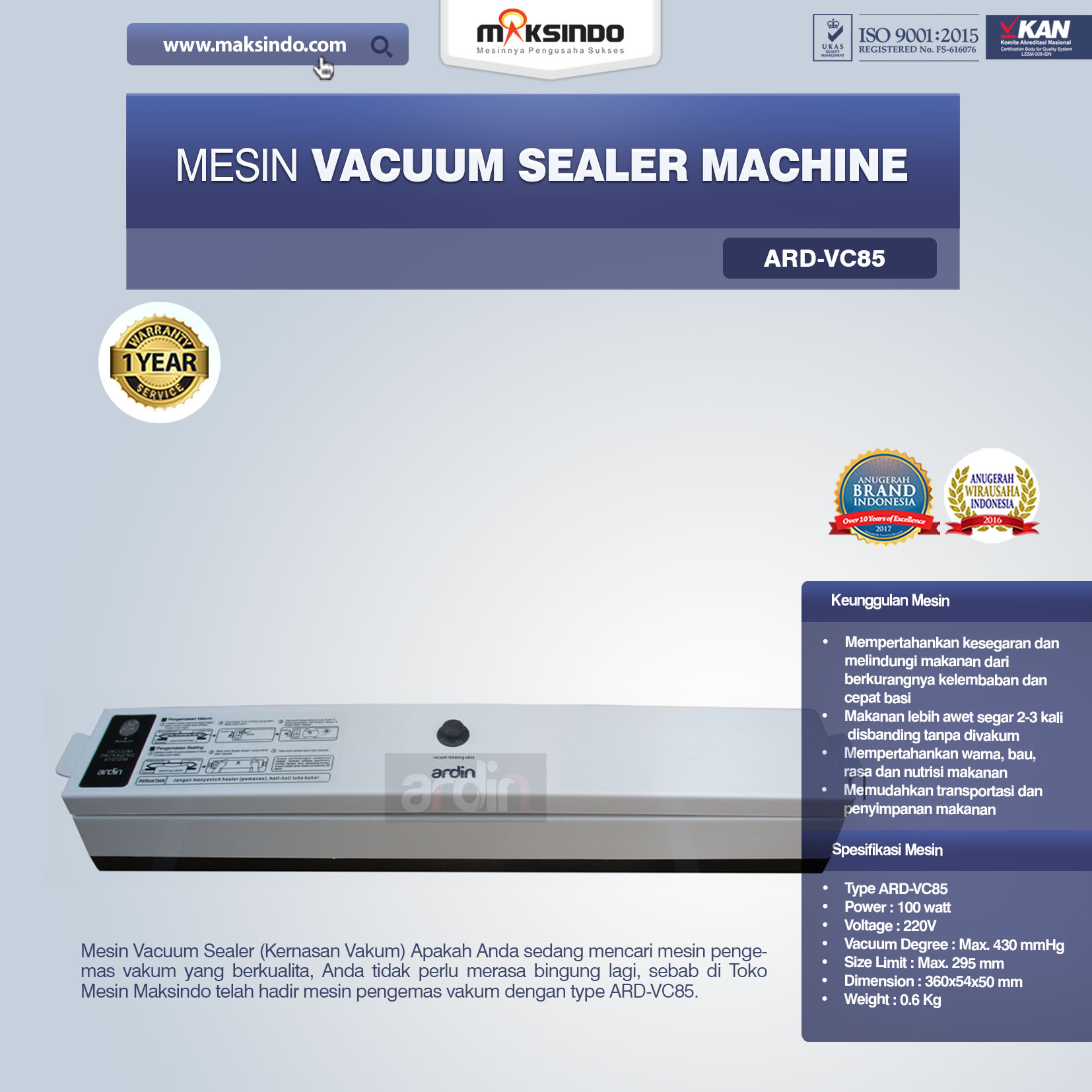 Jual Mesin Vacuum Sealer Machine ARD-VC85 di Solo