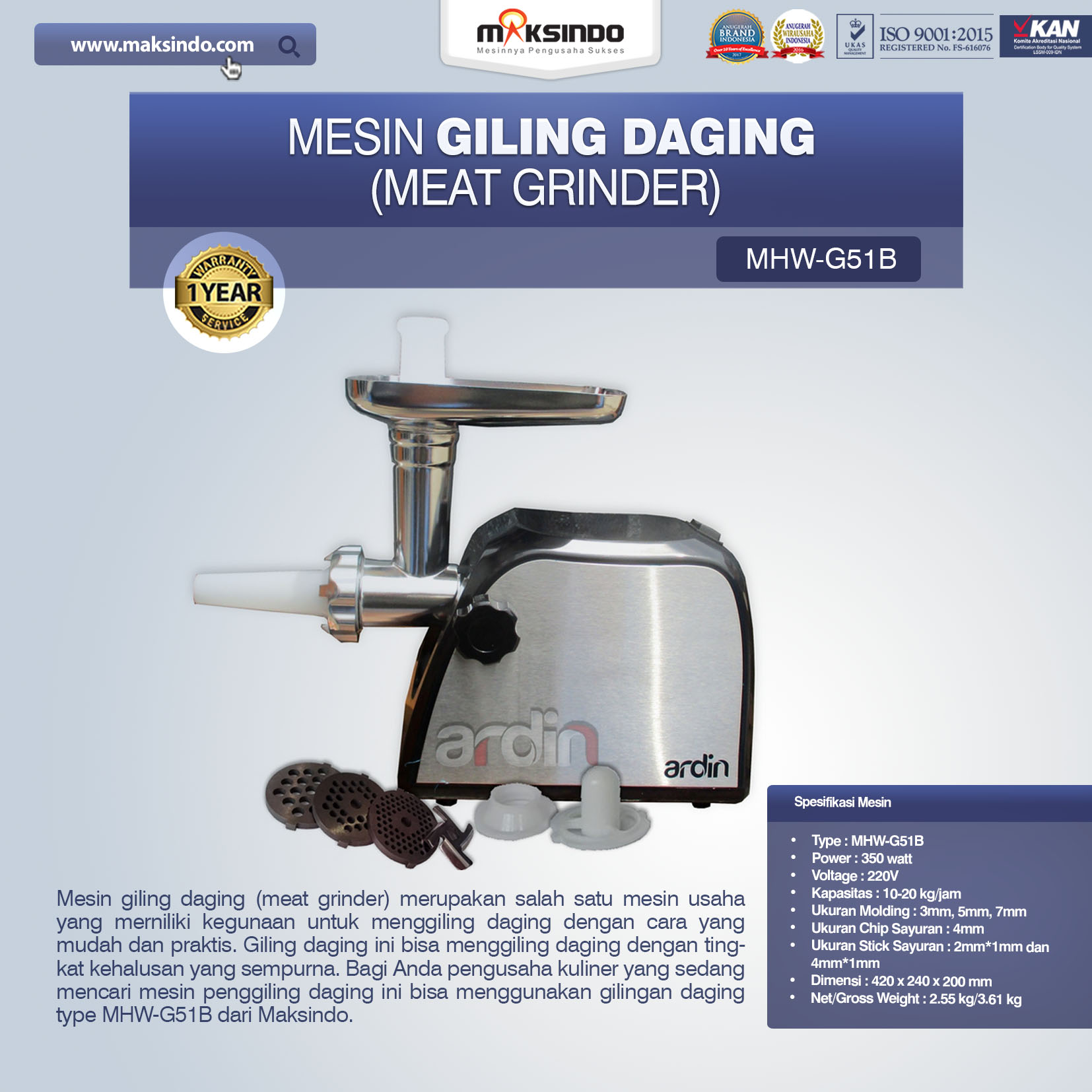 Jual Mesin Giling Daging (Meat Grinder) MHW-G51B di Solo
