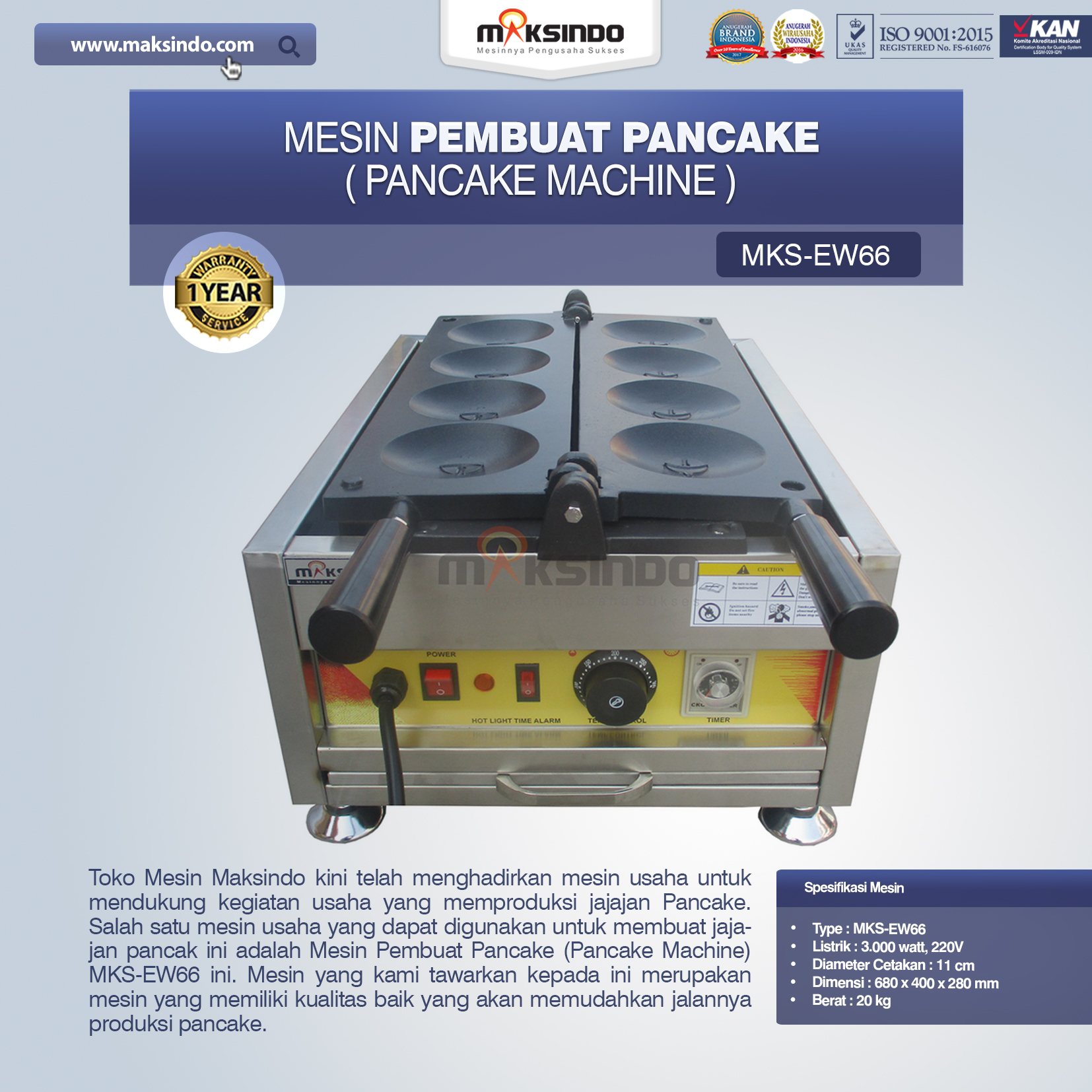 Jual Mesin Pembuat Pancake (Pancake Machine) MKS-EW66 di Solo