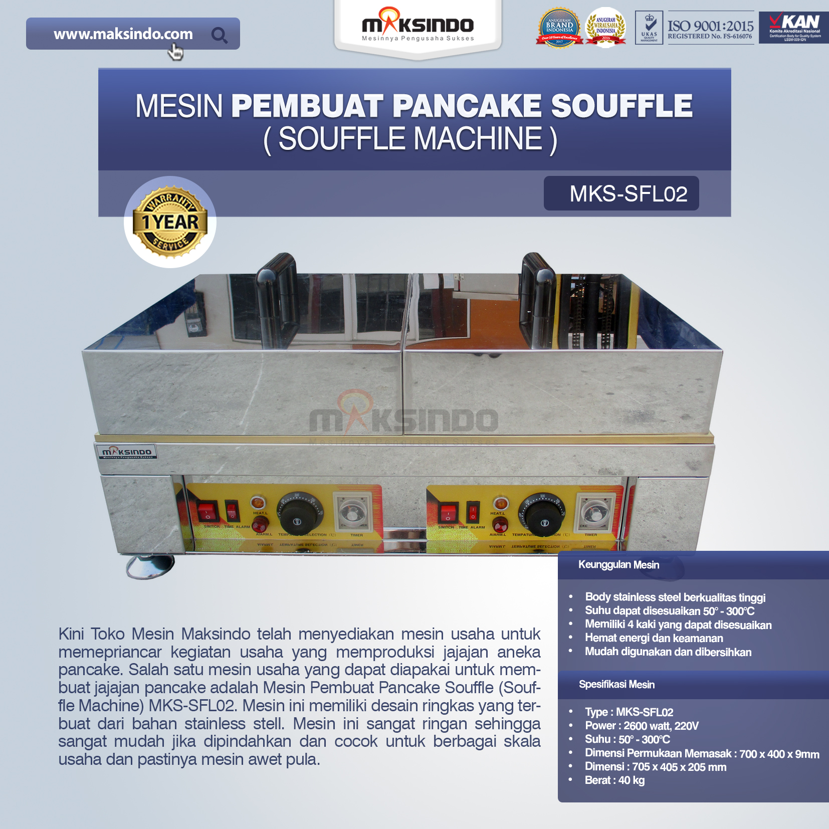 Jual Mesin Pembuat Pancake Souffle (Souffle Machine) MKS-SFL02 di Solo