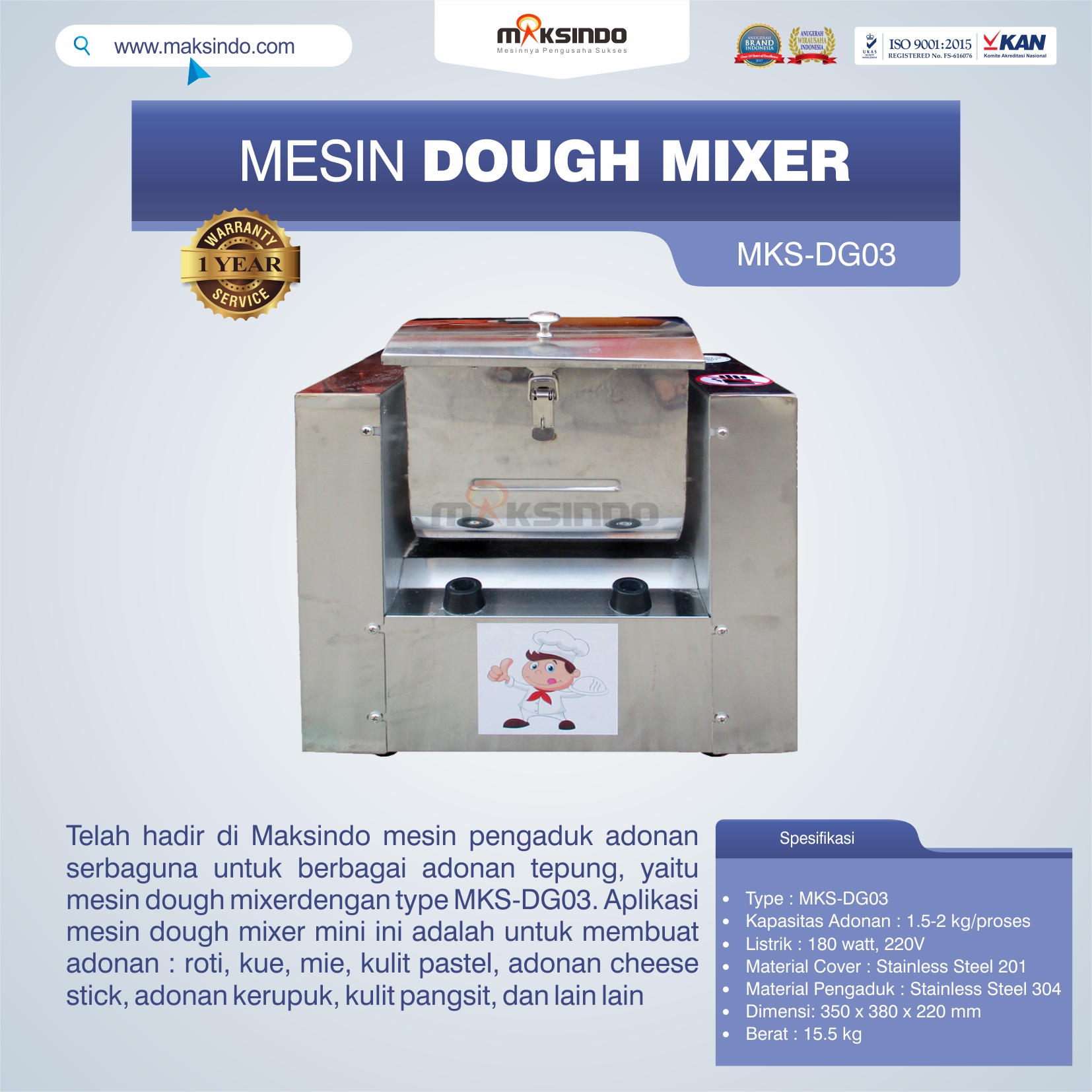 Jual Mesin Dough Mixer MKS-DG03 di Solo