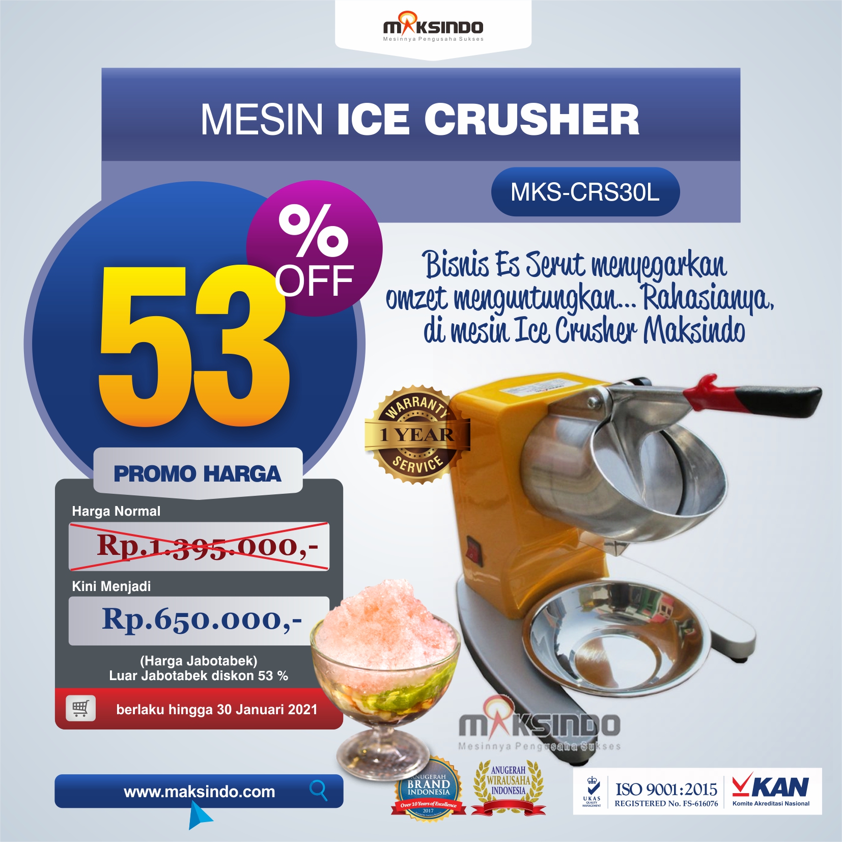 Jual Mesin Ice Crusher MKS-CRS30L di Solo