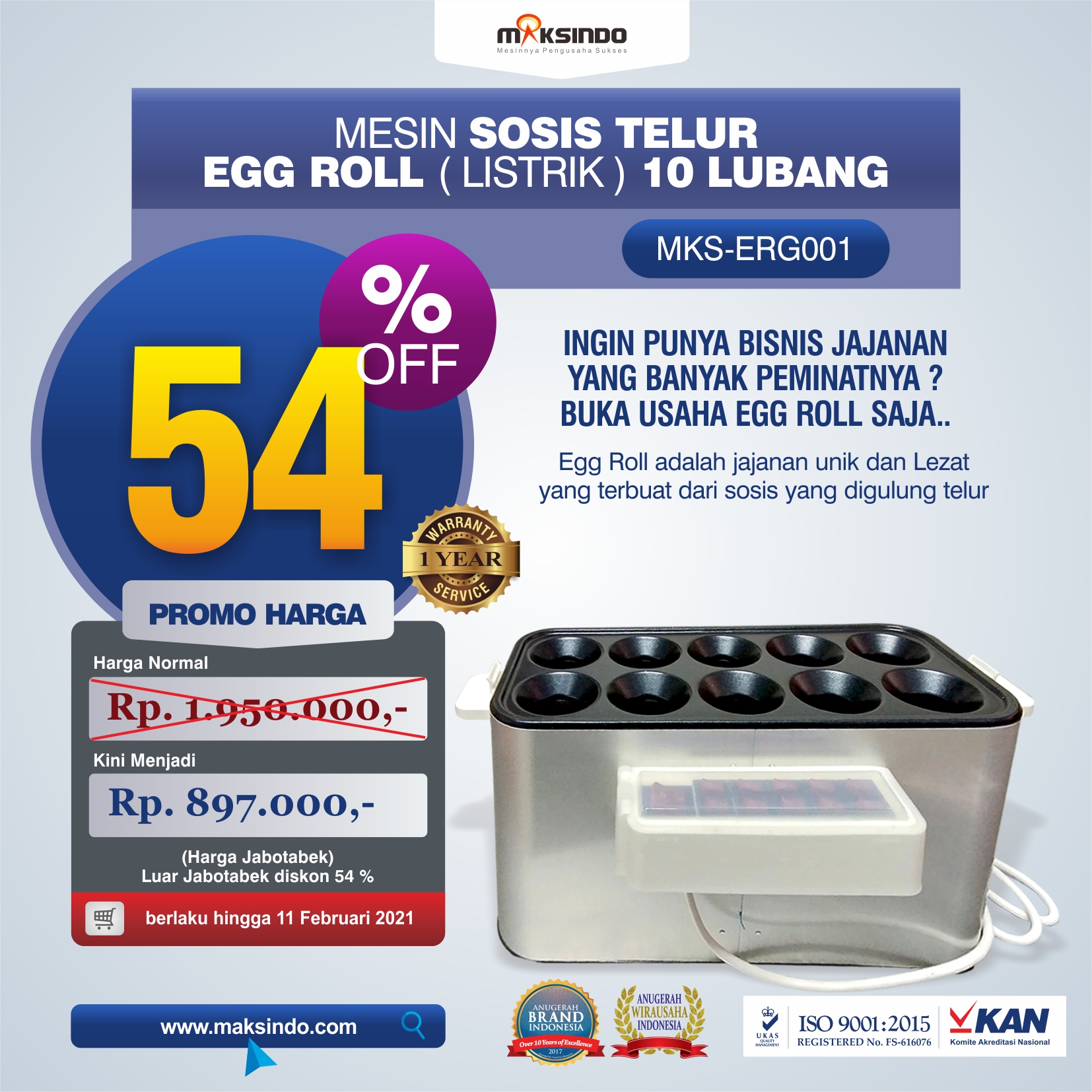 Jual Mesin Pembuat Egg Roll (Listrik) – MKS-ERG001 di Solo